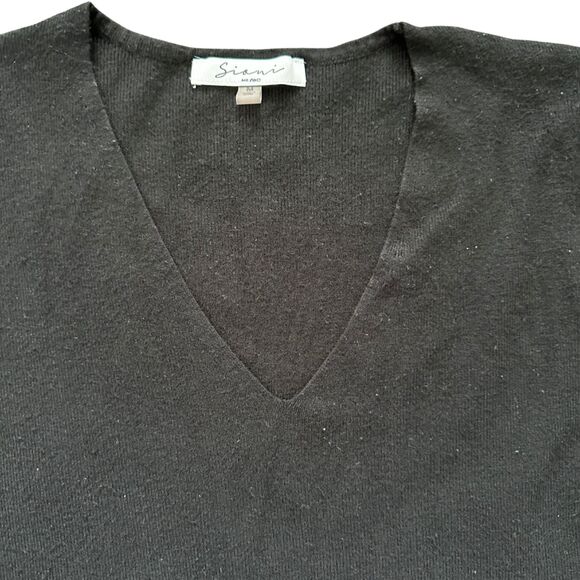 Sioni Milano Black V-Neck Top with Sheer Short Sleeves medium - Picture 5 of 5